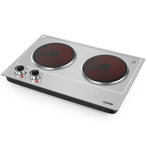 CUKOR Portable Electric Hob, 2400W Infrared Double Burner Heat-up in Seconds, 7.1 Inch Ceramic Glass