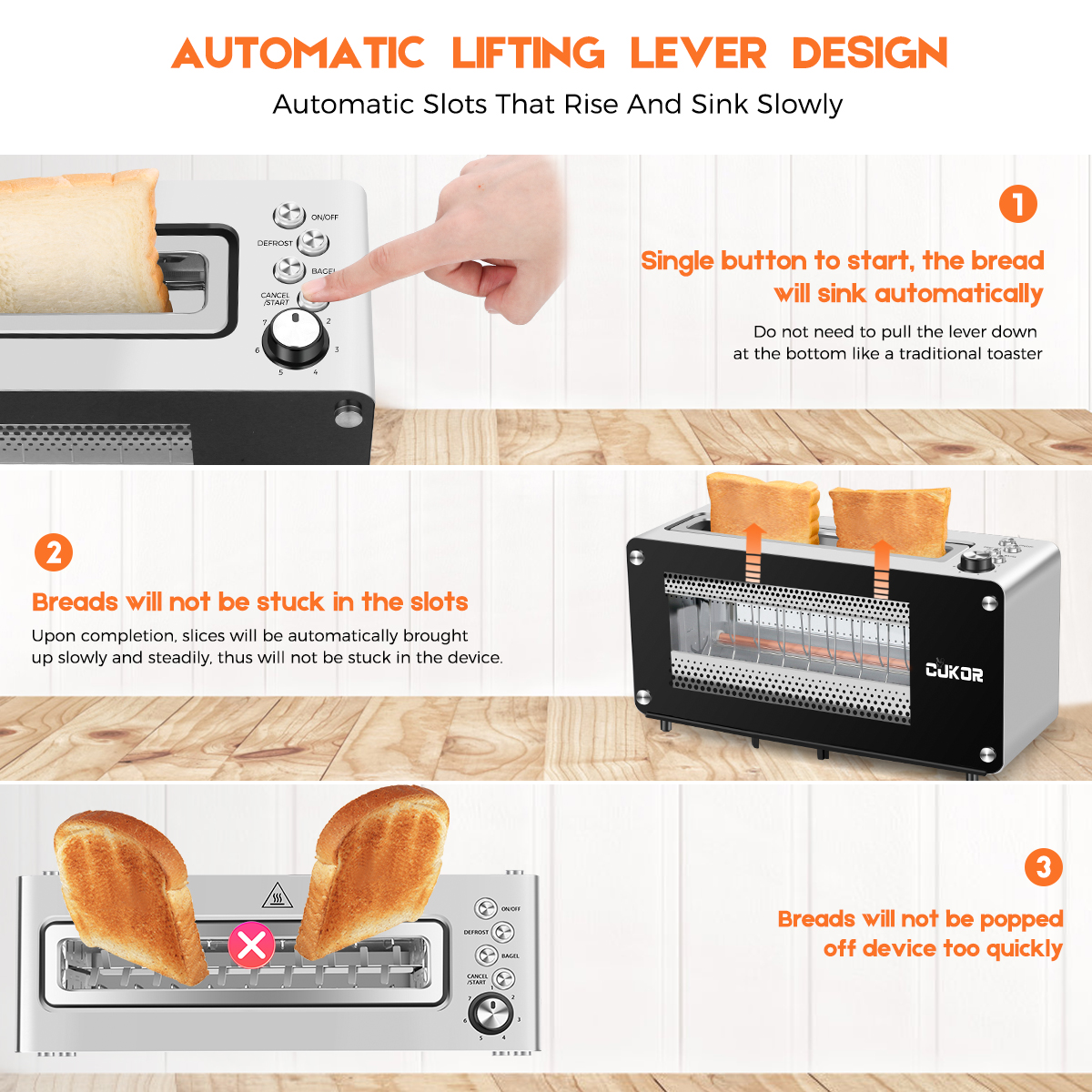 Toaster 2 Slice, CUSIMAX Toaster Long Slot with Glass Window Bagel  Toasters, Artisan Bread Toaster Stainless Steel Wide Slot with Automatic  Lifting